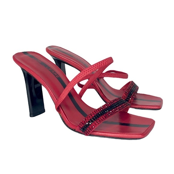 Lerre Heel Women’s 7.5 Cocktail Red Rhinestone Embellished Sleek Black Sleek - Picture 1 of 14